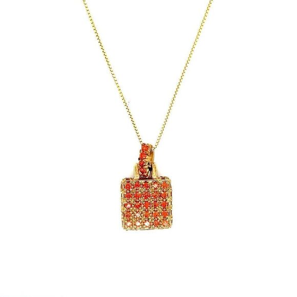 925 Gold Vermeil Orange Stones Necklace - Picture 1 of 8